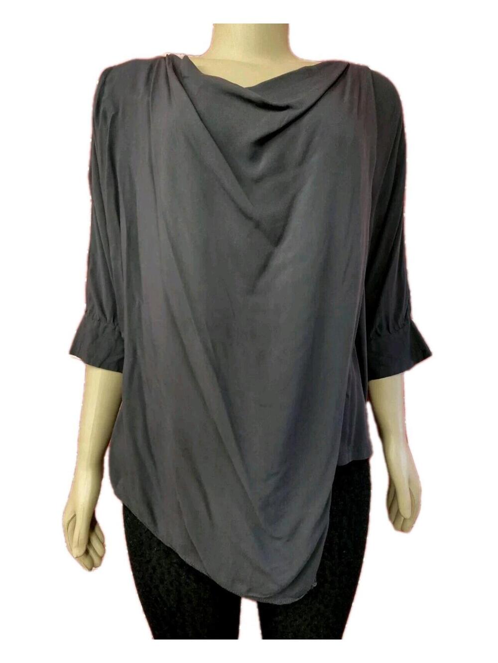 Ya Los Angeles Women’s Drape Faux wrap Gray Top Blouse Size L #R2